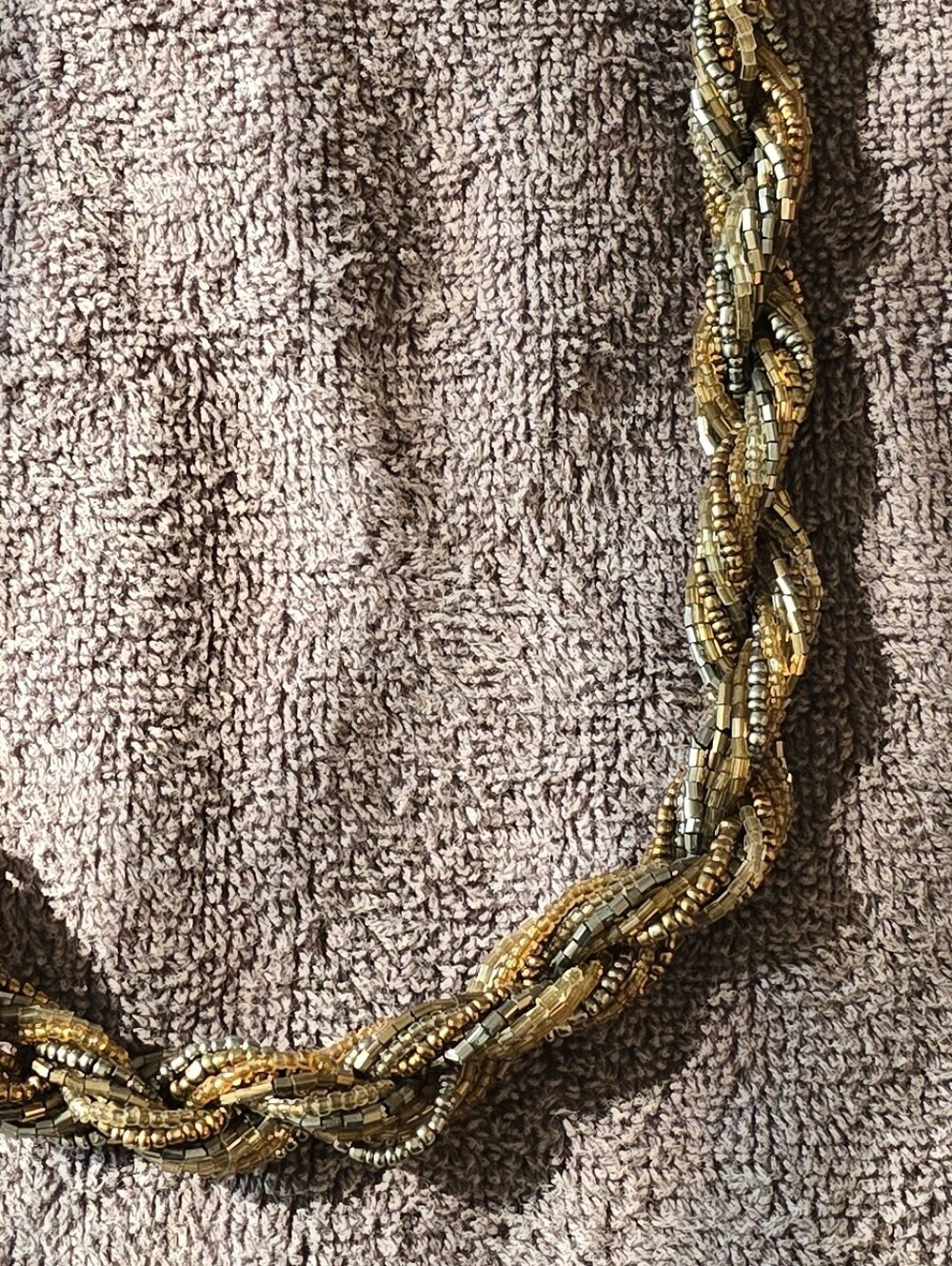 Braided Multi-Tone Gold Beaded Necklace - Picture 3 of 3